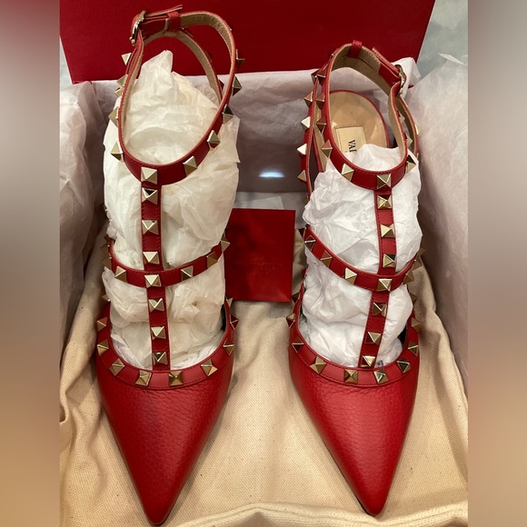 🆕41.5 VALENTINO GARAVANI Rock Pink T-Strap Pumps Gold Rock Studs Size:US 10 NIB - Picture 12 of 16